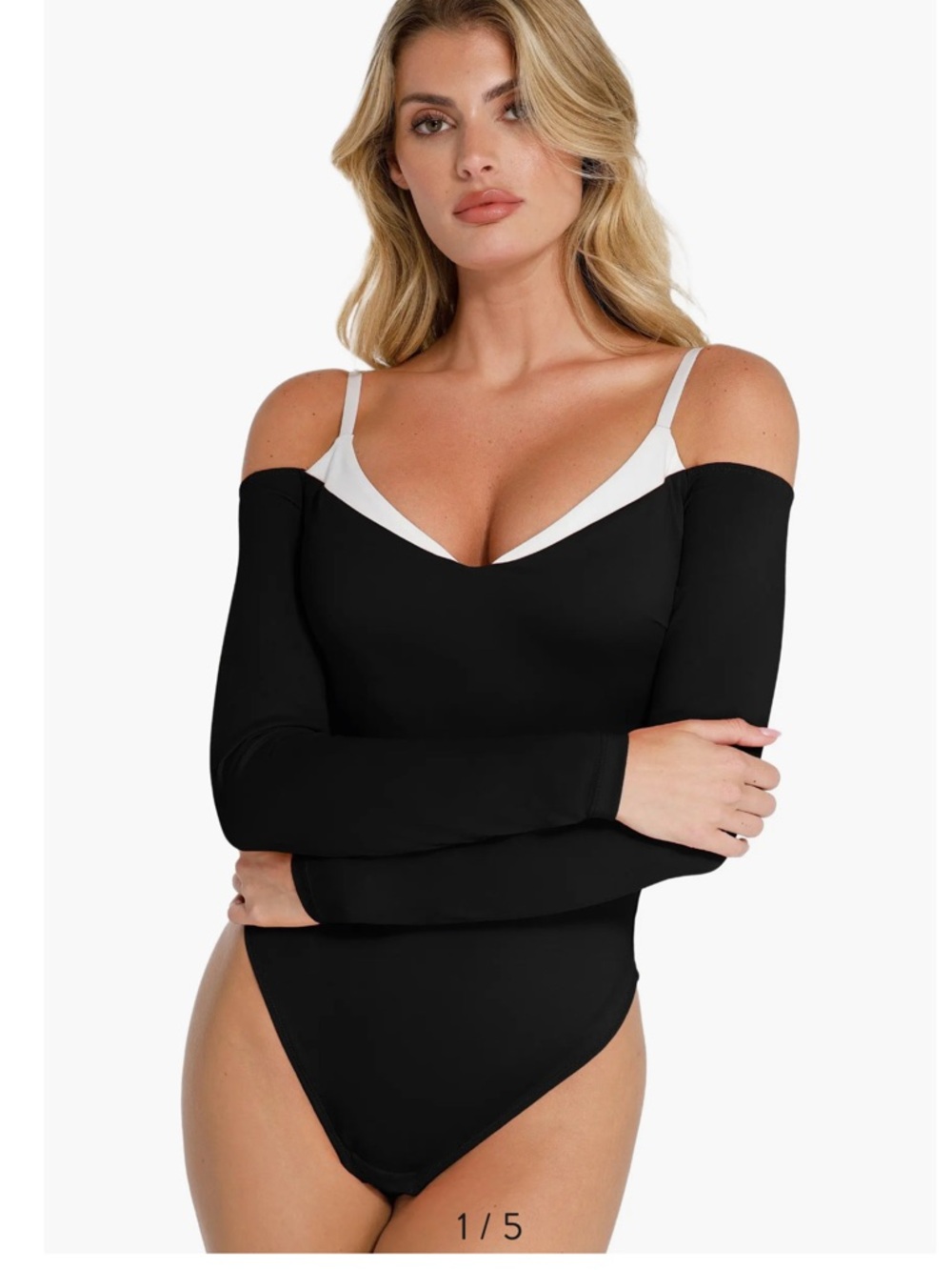 Popilush Shapewear Long Sleeve Cold Shoulder Tummy Control Bodysuit sz L